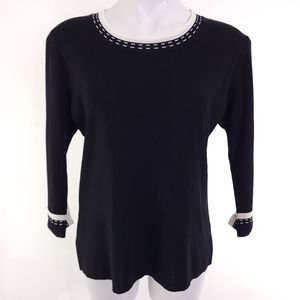 Misook Stretch Knit Top Black White sz Petite Medium